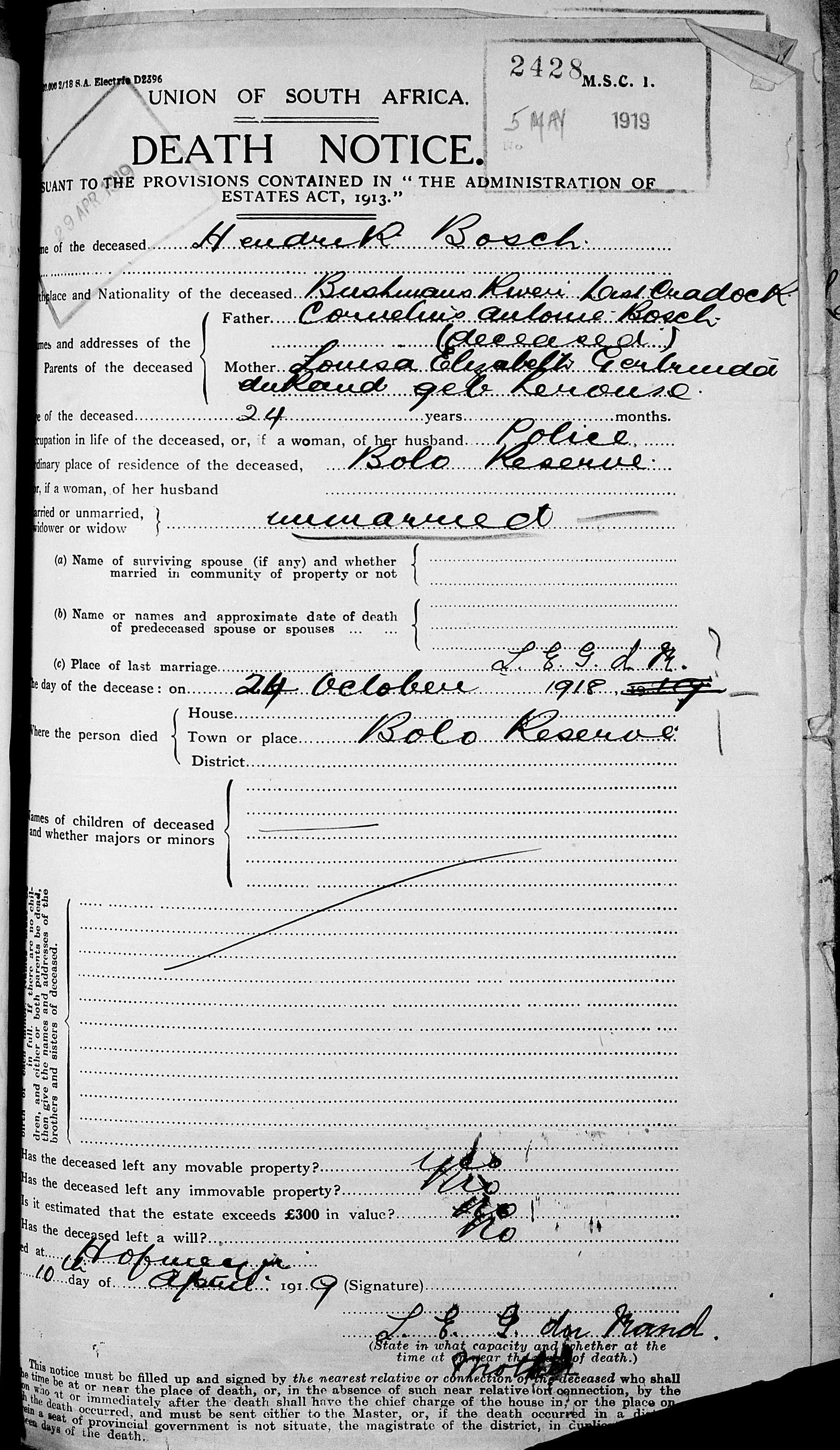 Photo from /search/photos/South Africa/Eastern Cape/BOLO RESERVE AREA CEMETERY, STUTTERHEIM DISTRICT/bosch_h_DEATH NOTICE.jpg
